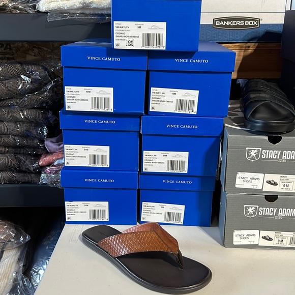 Vince Camuto Men’s Cognac Waylyn Woven Leather Upper Flip Flop Sandal NEW NIB - Picture 4 of 16